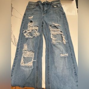 SHEIN med wash wide leg ripped jeans  size: S/4